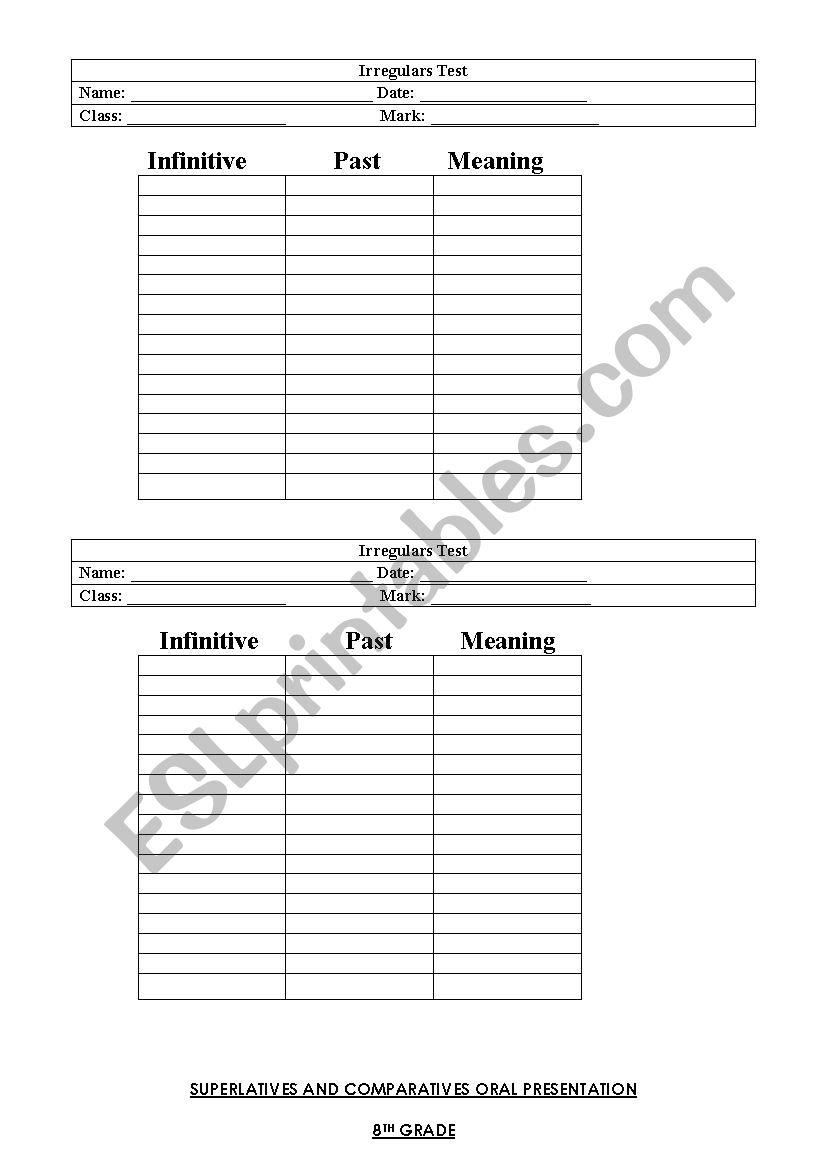 oral evaluations worksheet