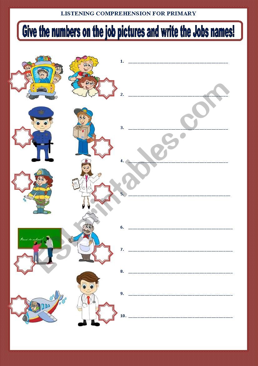 Job Activities worksheet