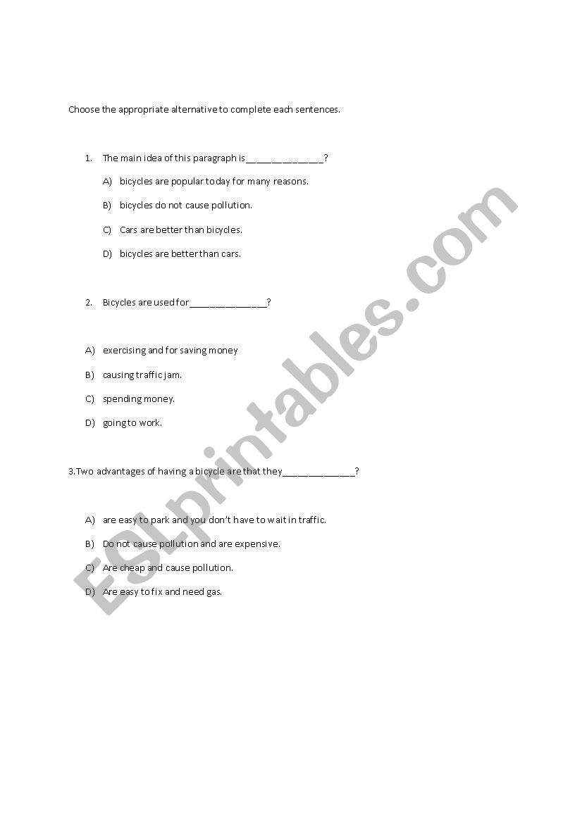 Question worksheet