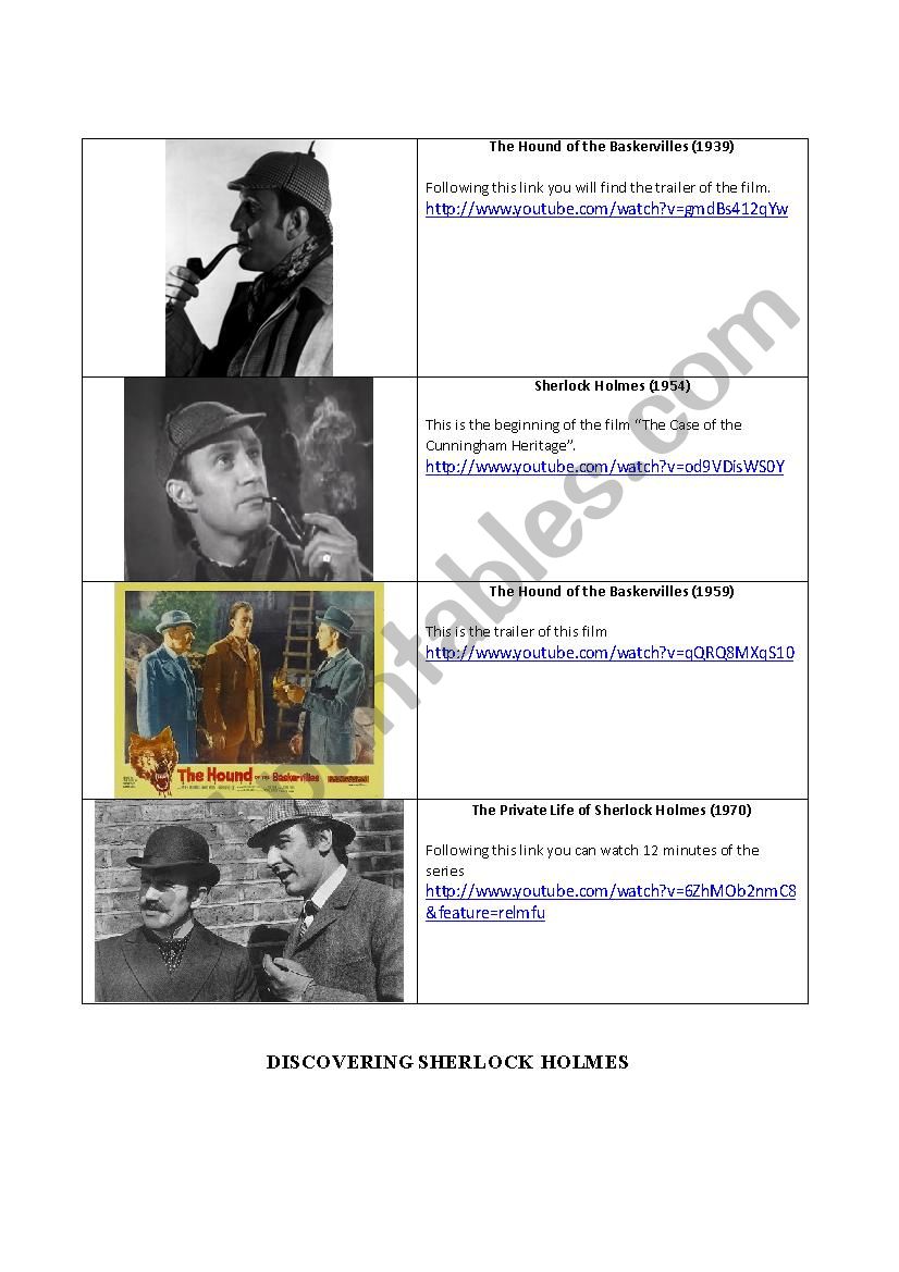 Discovering Sherlock Holmes worksheet