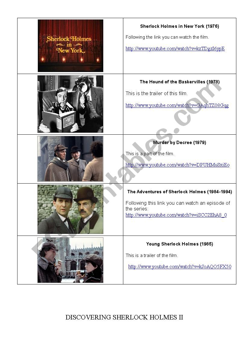 Discovering Sherlock Holmes I worksheet