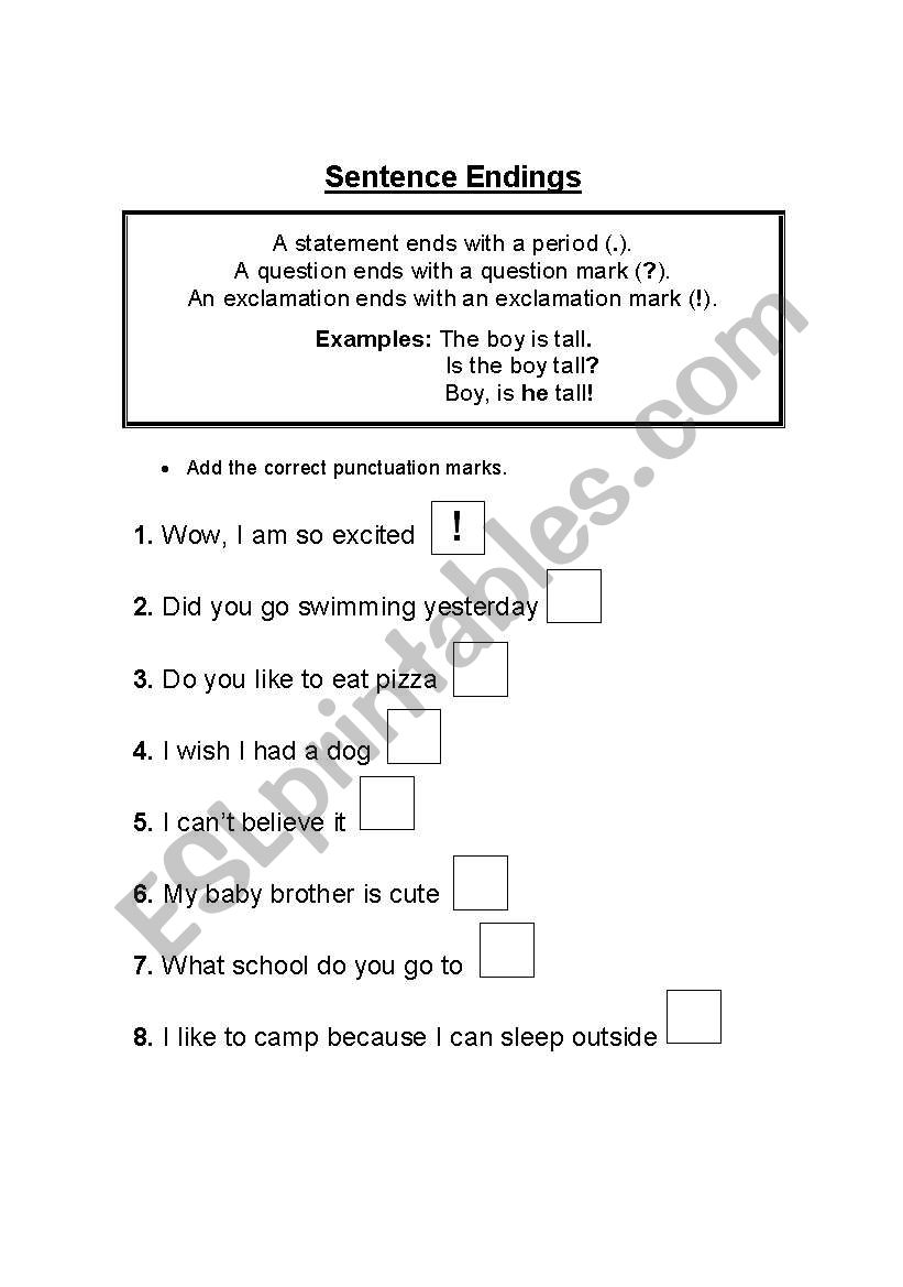 Sentence Endings worksheet