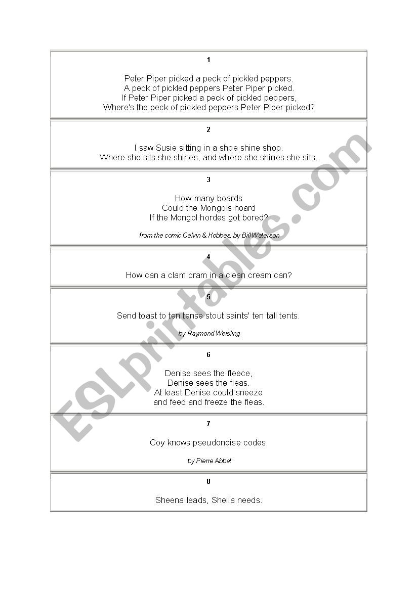 Tongue Twisters worksheet