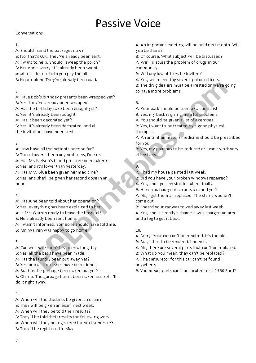 Passive Voice - Conversations worksheet