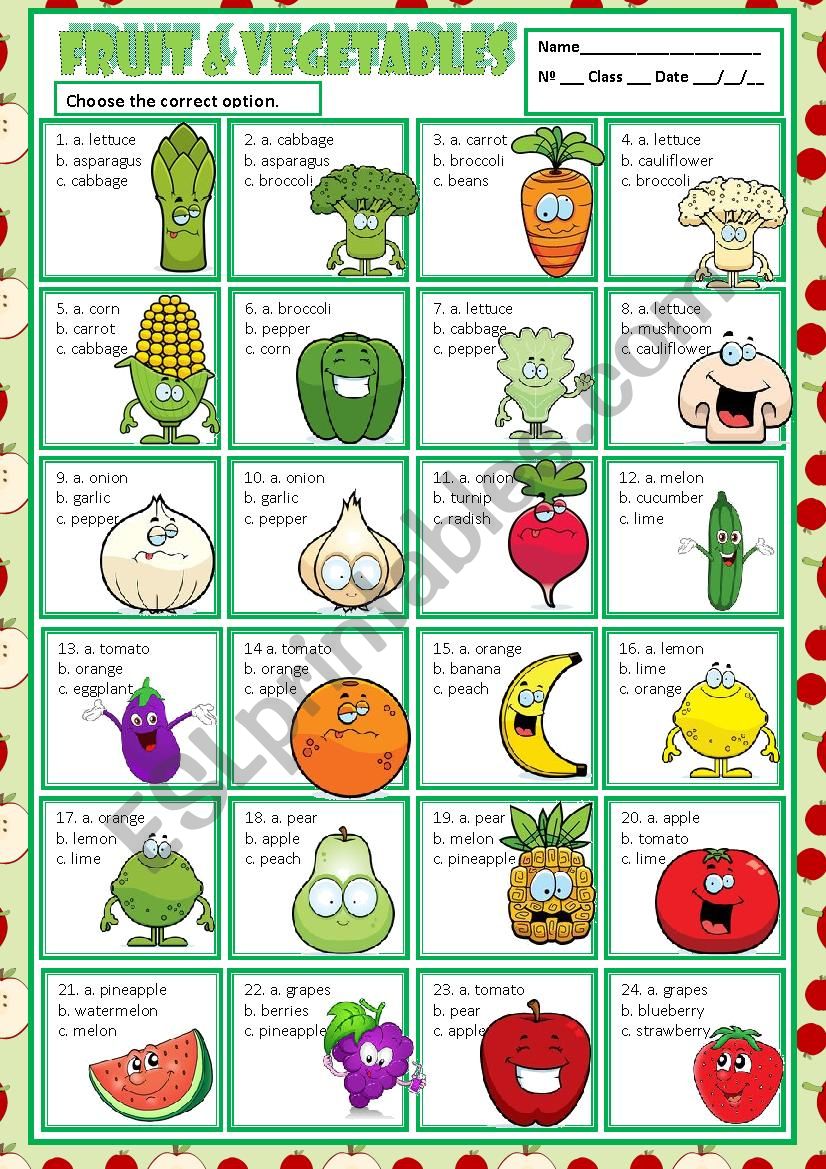 FRUIT & VEGETABLES - MULTIPLE CHOICE