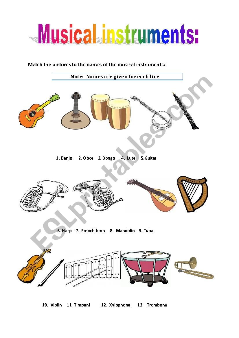 Musical instruments worksheet