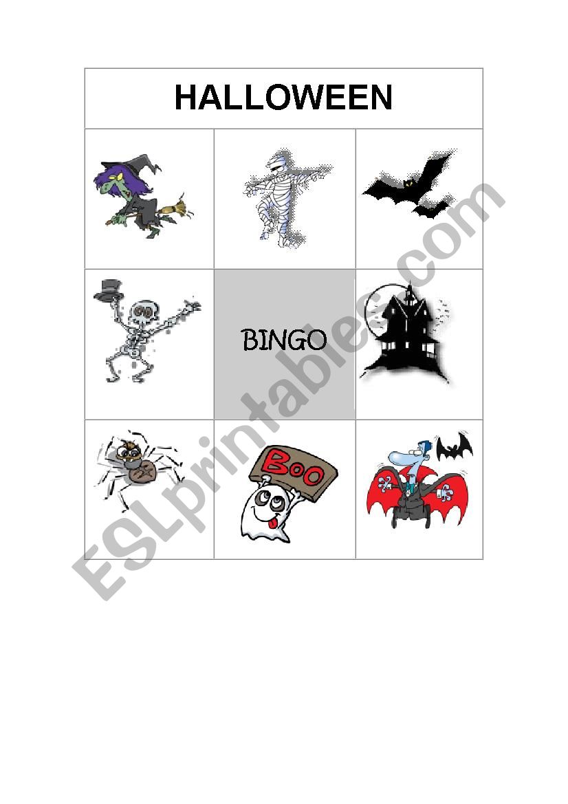 halloween bingo worksheet