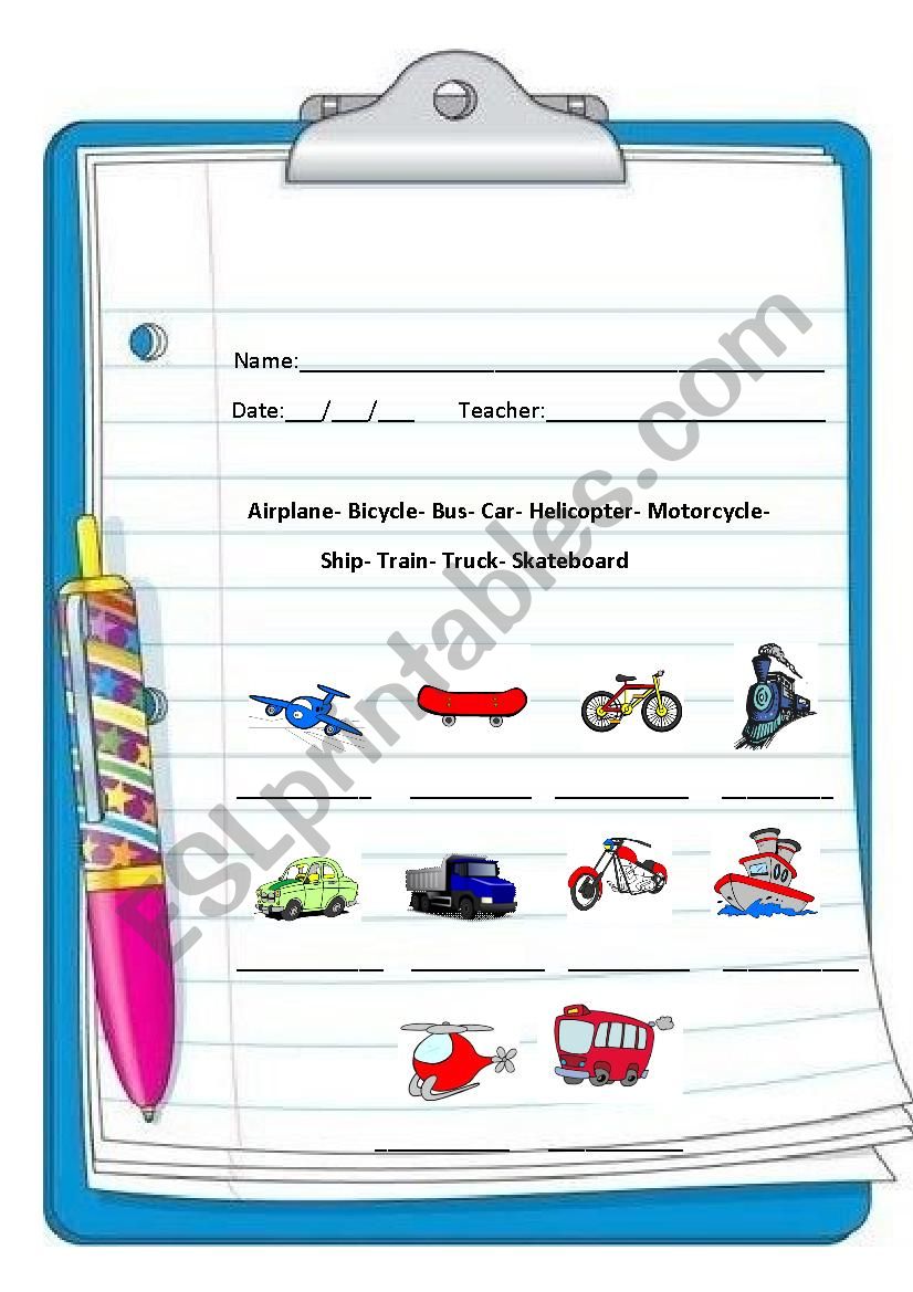 Means of transportation worksheet