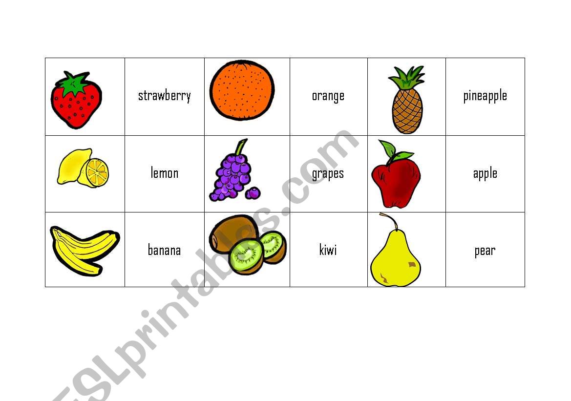 food, memory game worksheet