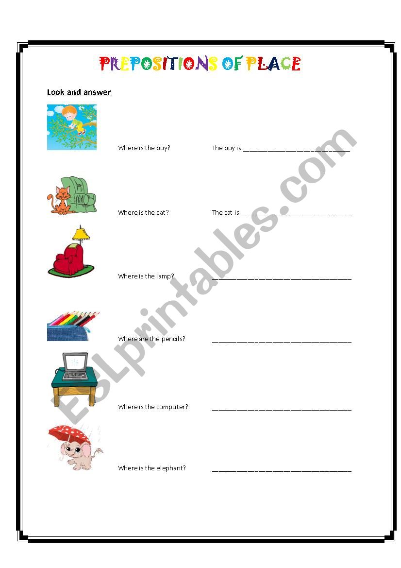 Prepositions of Place worksheet