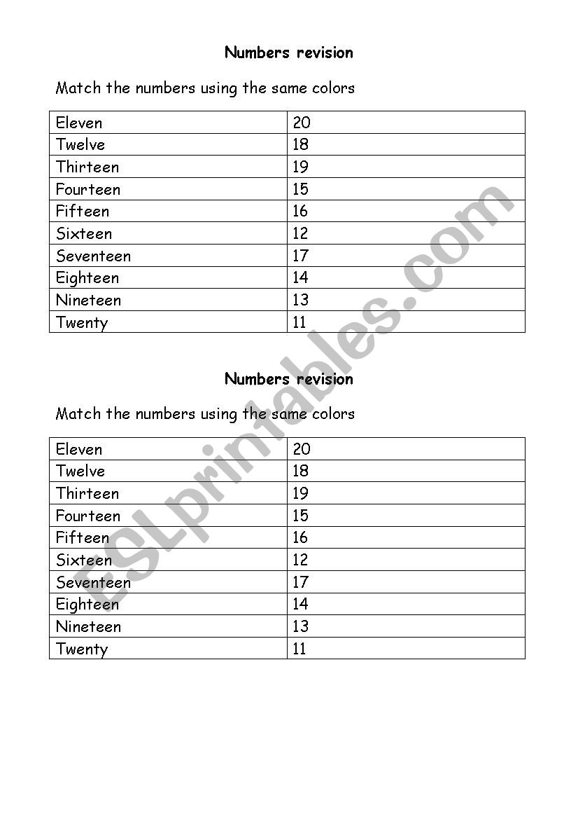 Numbers and questions worksheet