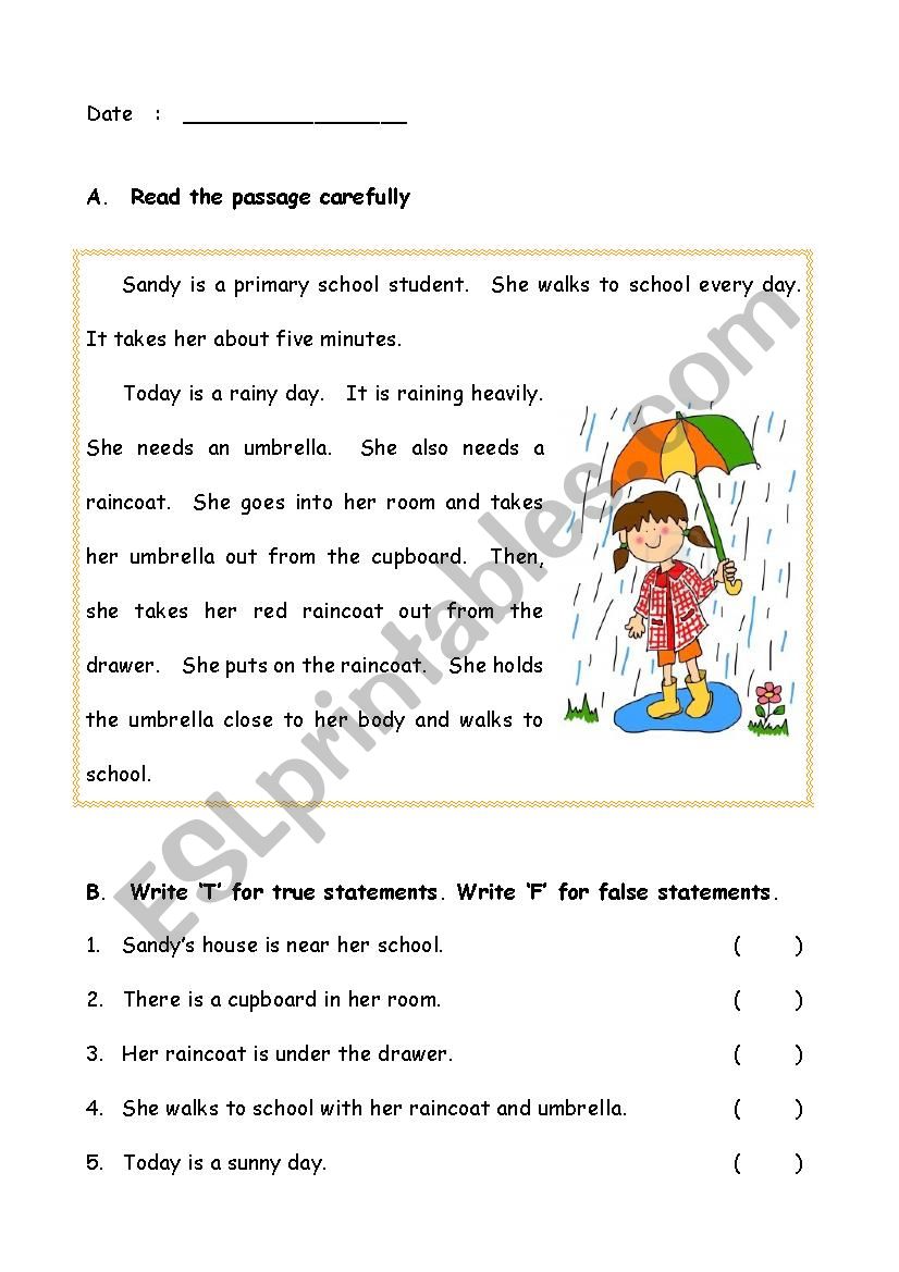 Comprehension worksheet