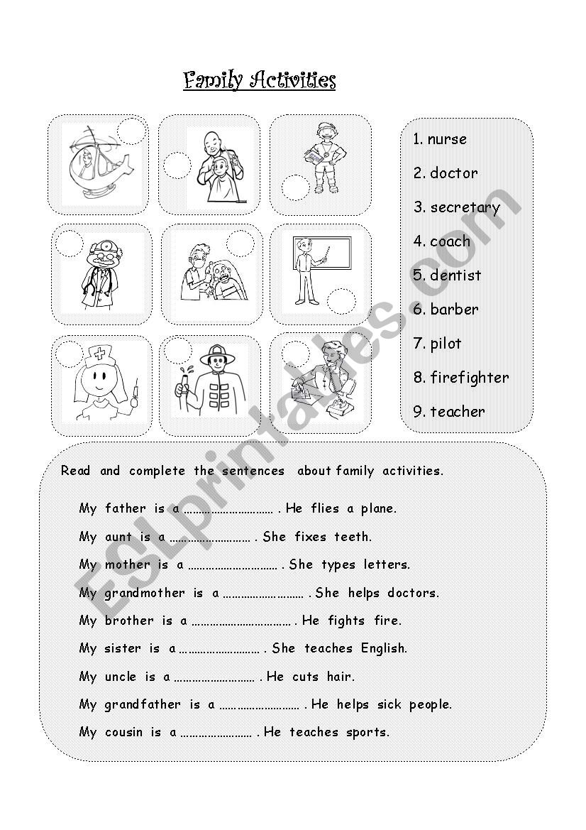 Family Activities worksheet