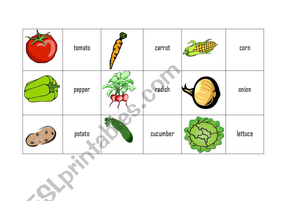 vegetables, memory game worksheet