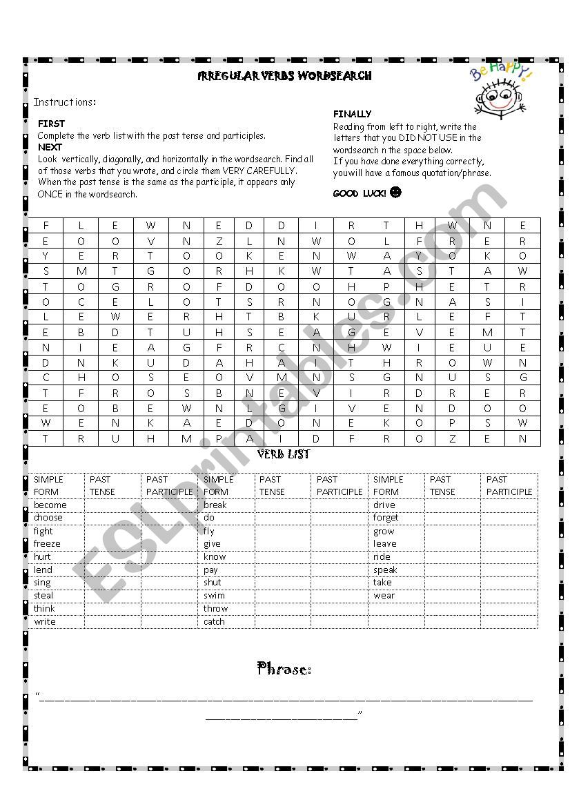 irregular verbs worksheet