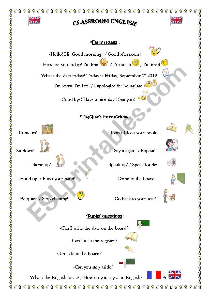 CLASSROOM ENGLISH worksheet