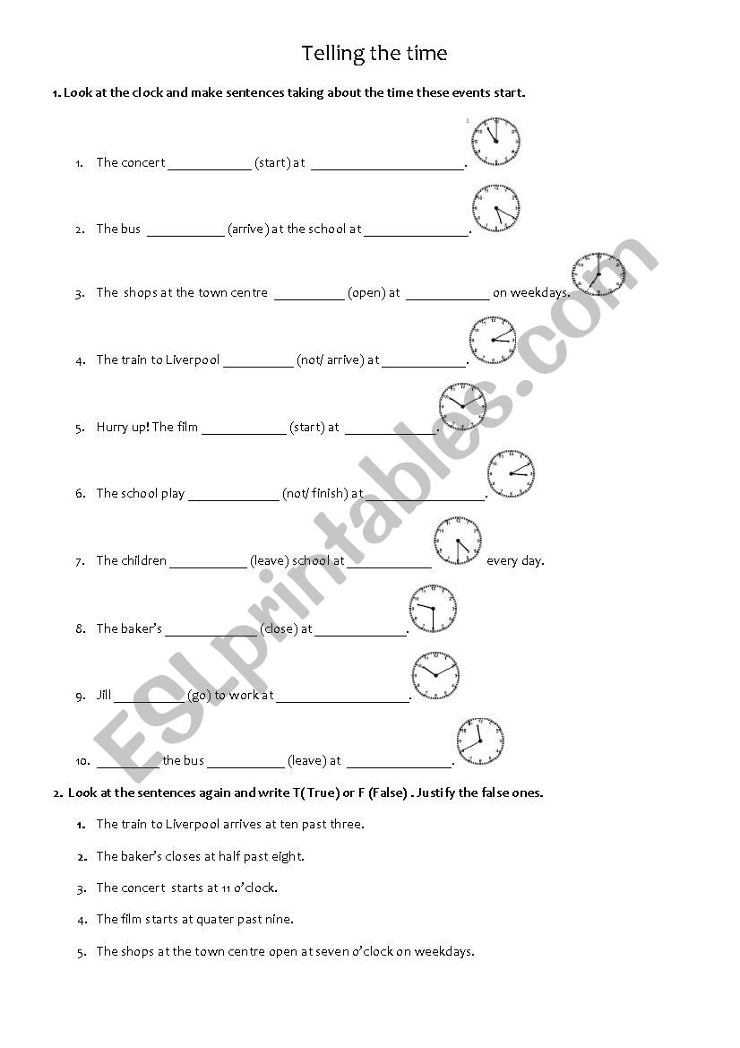 Telling the time worksheet