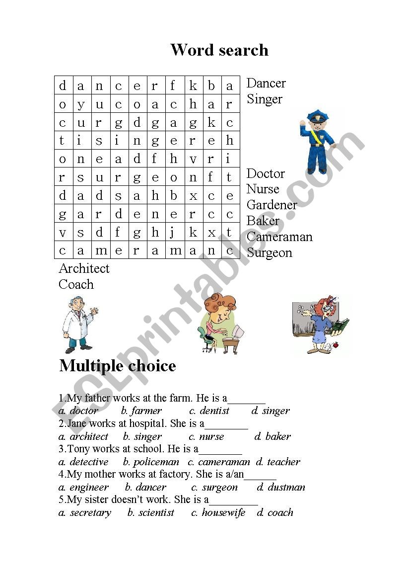 Professions worksheet