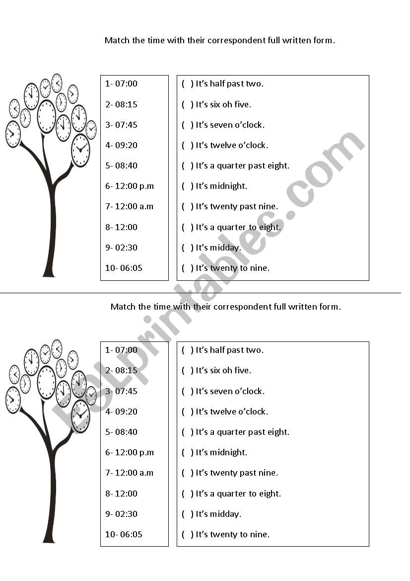 TIME MATCHING ACTIVITY worksheet