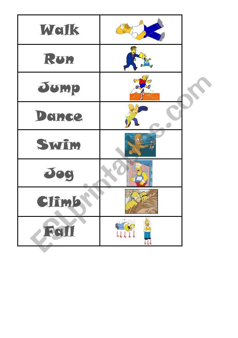 Movements memory game worksheet