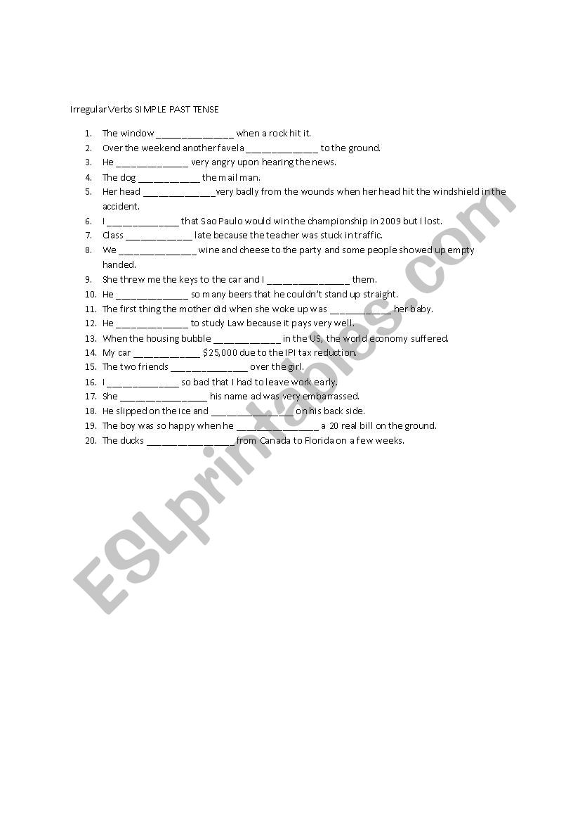 Irregular Verb Past Tense Exercise 