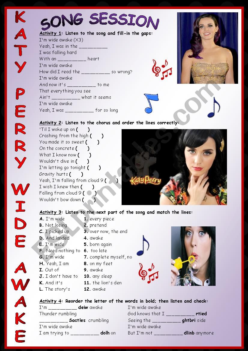 KATY PERRY-WIDE AWAKE LISTENING ACTIVITIES-Colour and BW version included