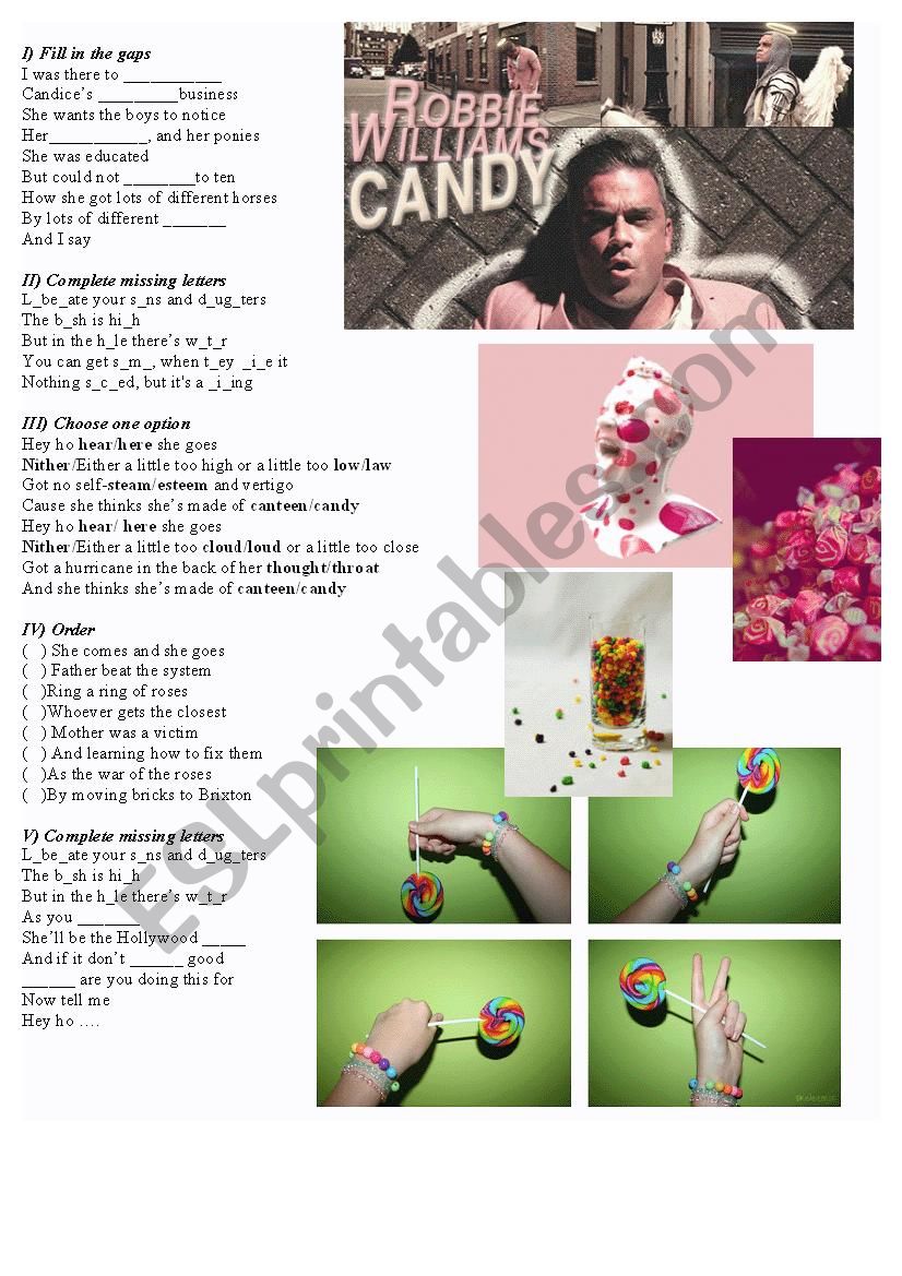 Robbie Williams - Candy worksheet