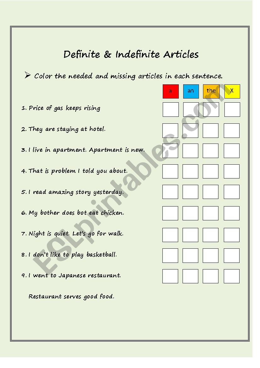 Definite & Indefinite Articles