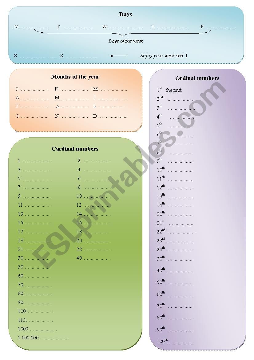 Dates worksheet