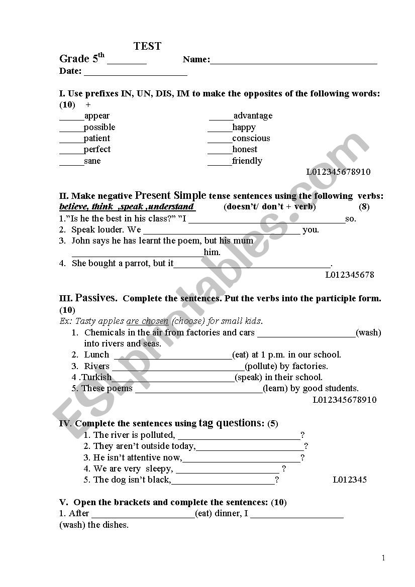 TEST worksheet