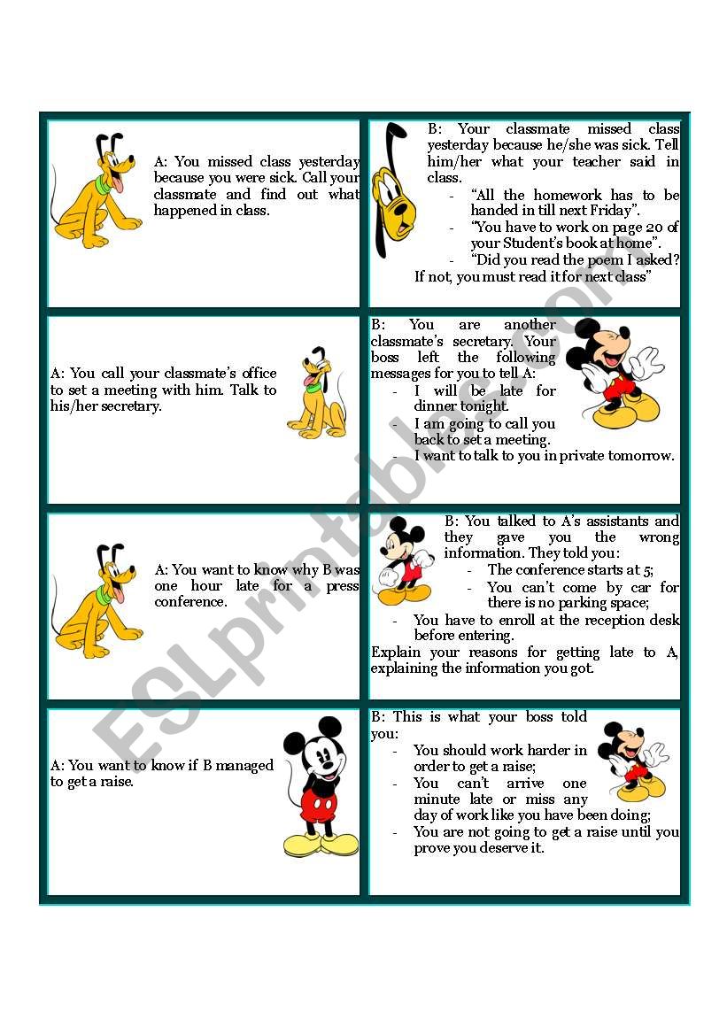 Reported Speech - Role play worksheet
