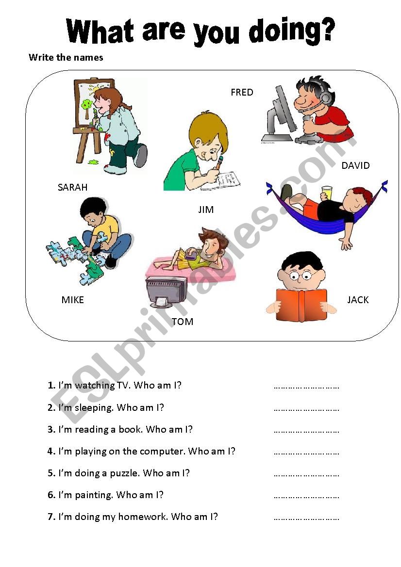 What are you doing? Who am I? worksheet