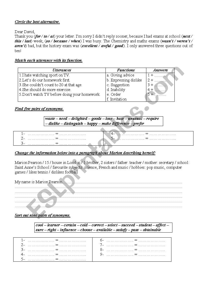 9th Form Worksheet 14 worksheet