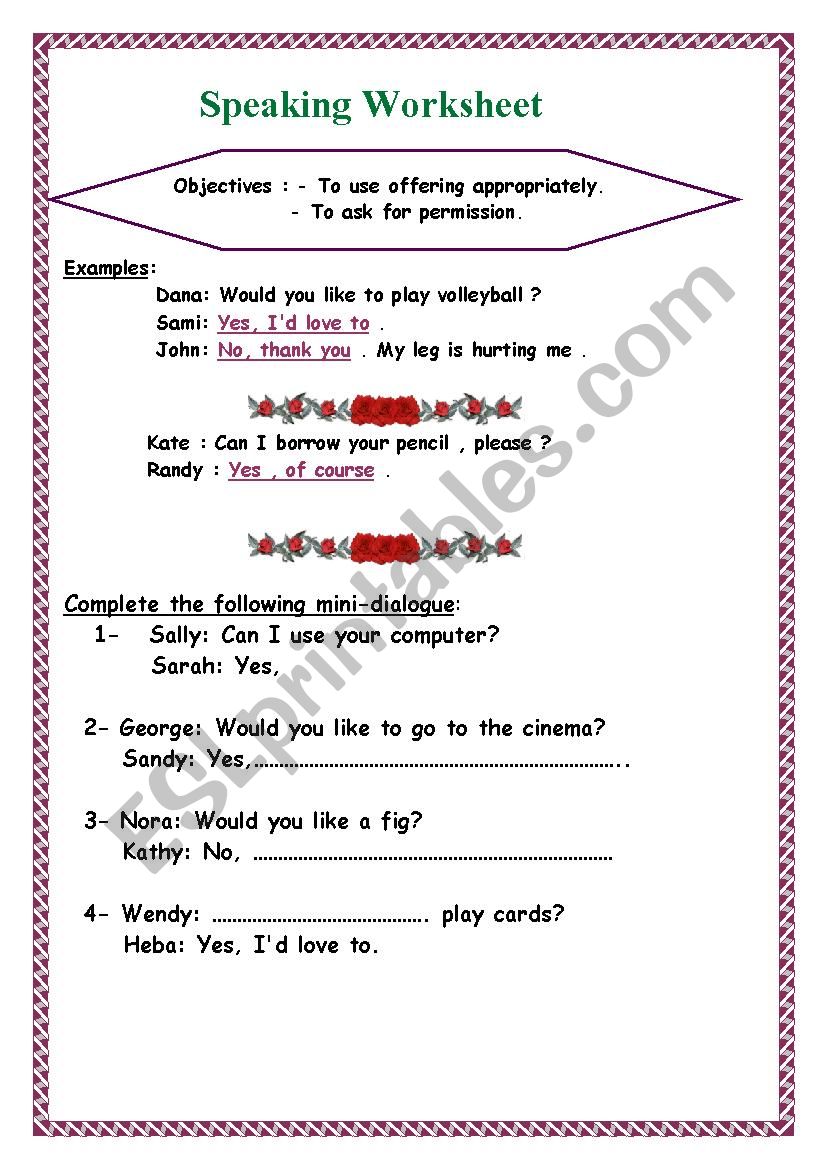 speaking worksheet