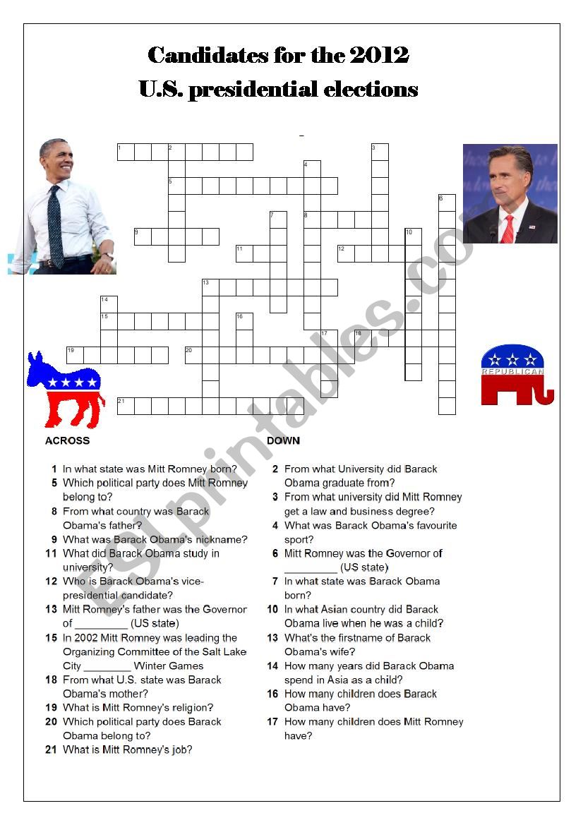 2012 U.S. presidential candidates - Crossword