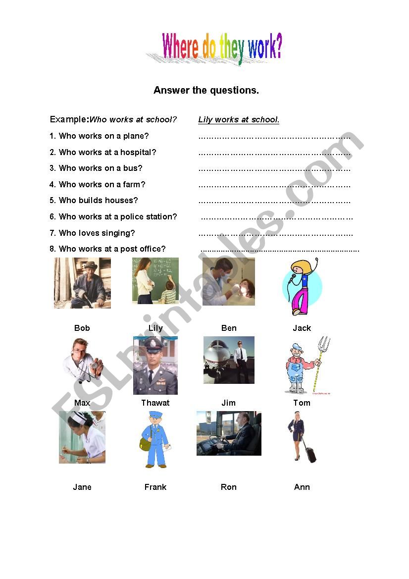 Where do they work? worksheet