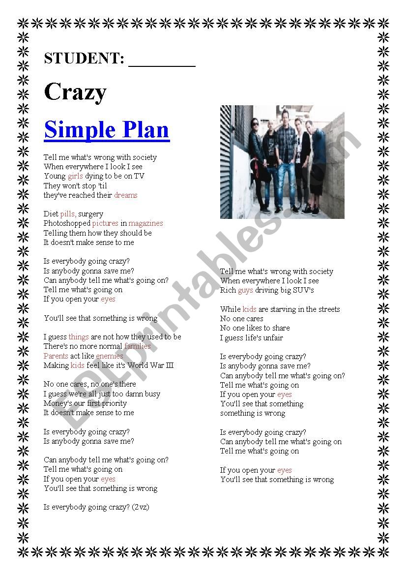 PLURAL FORM WITH SIMPLE PLAN - CRAZY