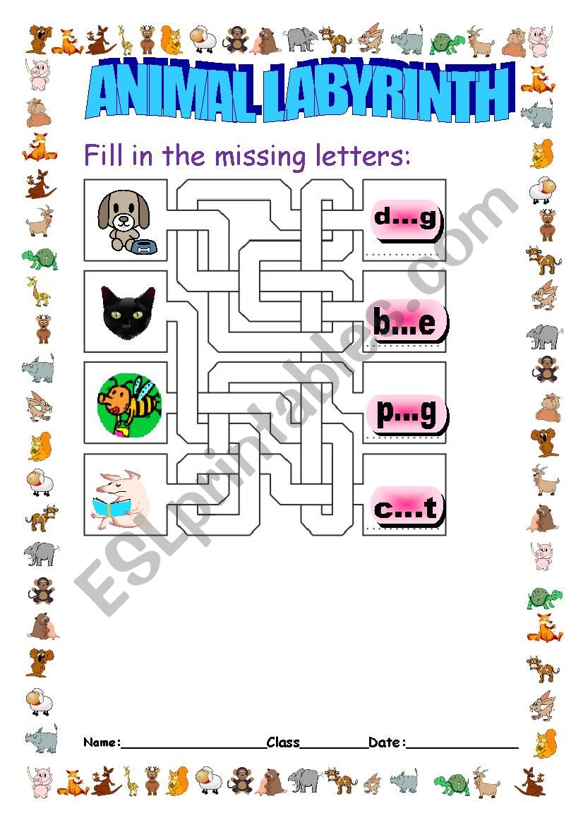 Animal labirinth worksheet
