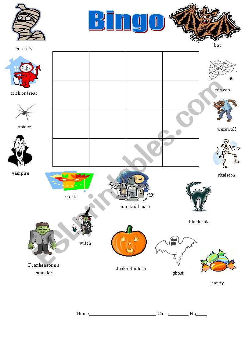 Bingo Halloween worksheet