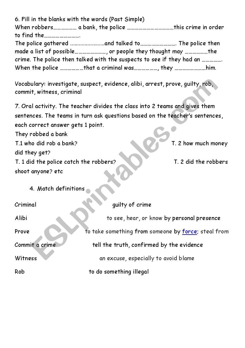 crime worksheet