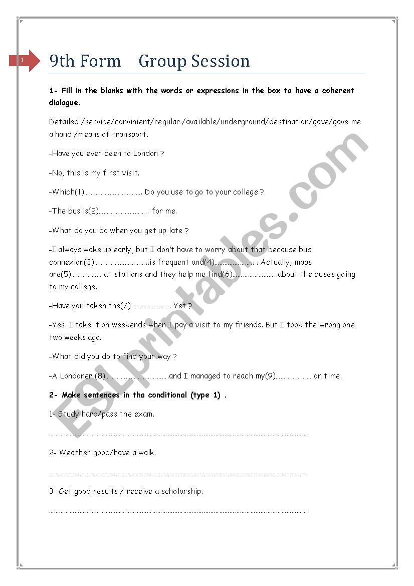 9th grade worksheet