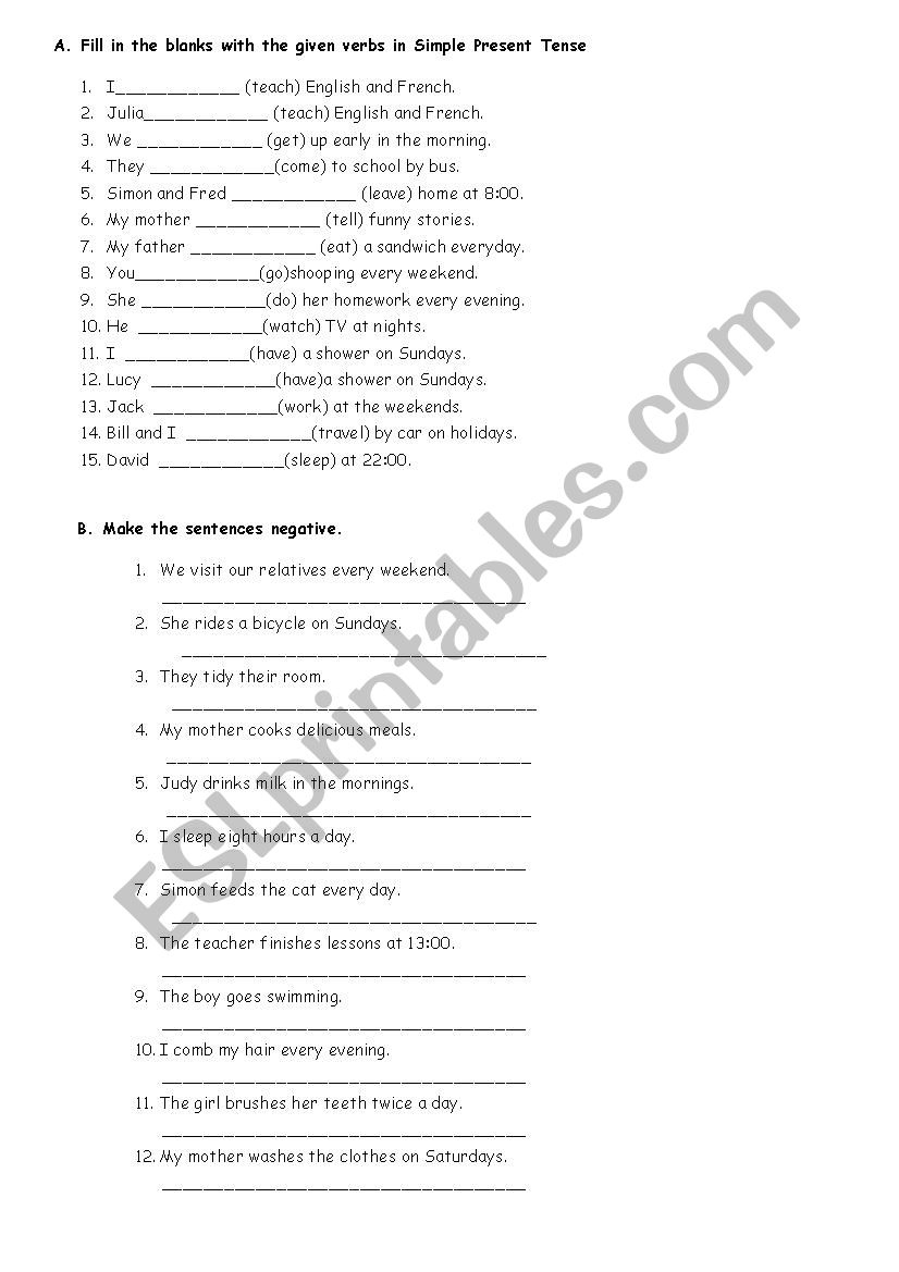 Simple Present Tense worksheet