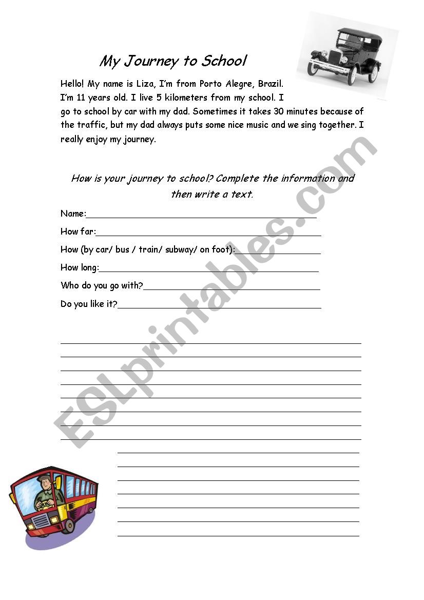 My journey to school worksheet