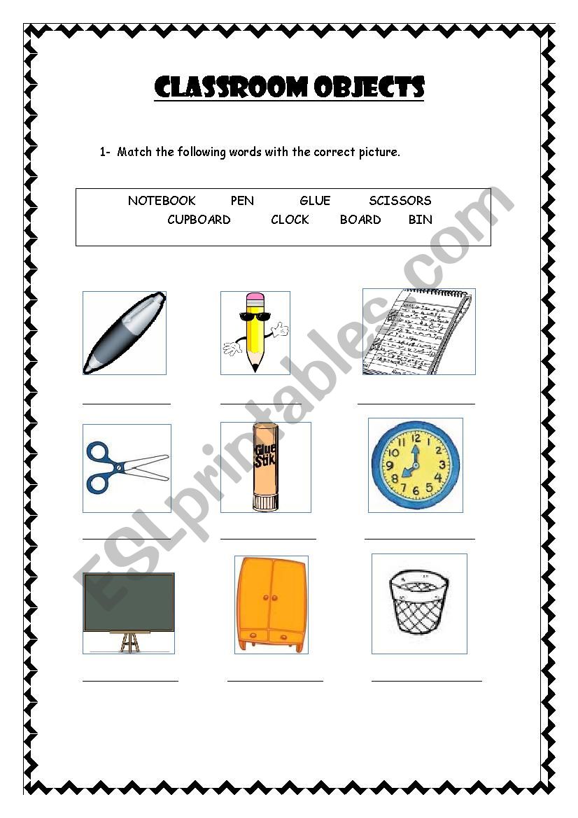 CLASSROOM OBJECTS worksheet