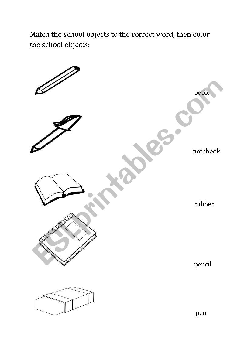 School Objects Matching Worksheet