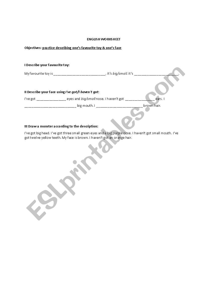 toys & face worksheet