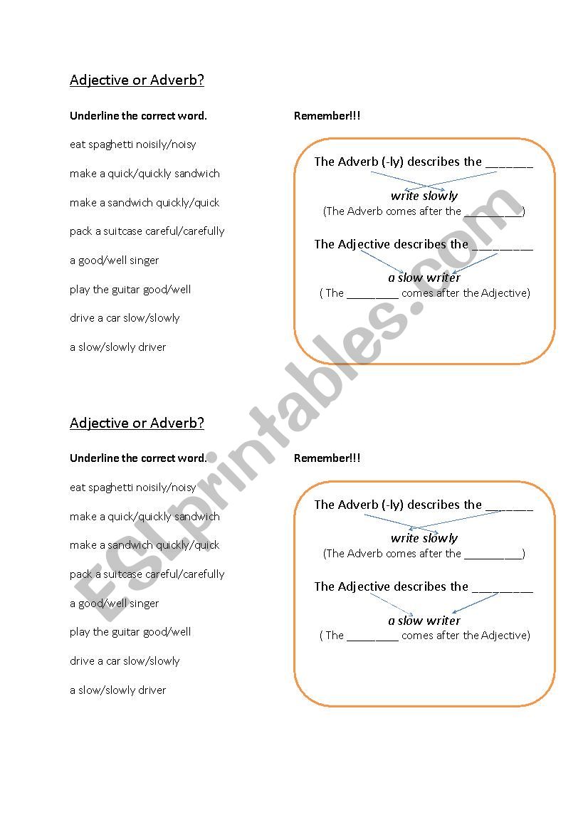 Adjective or Adverb? worksheet