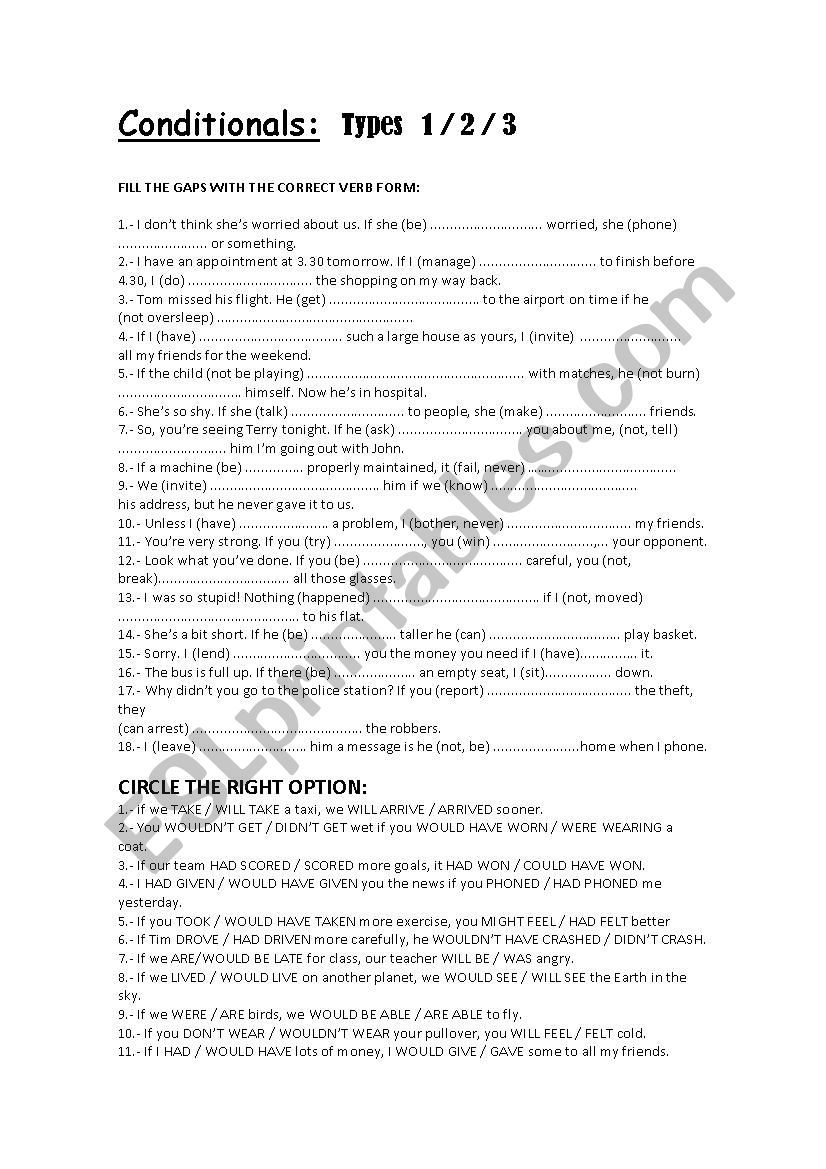 CONDITIONALS!!! worksheet