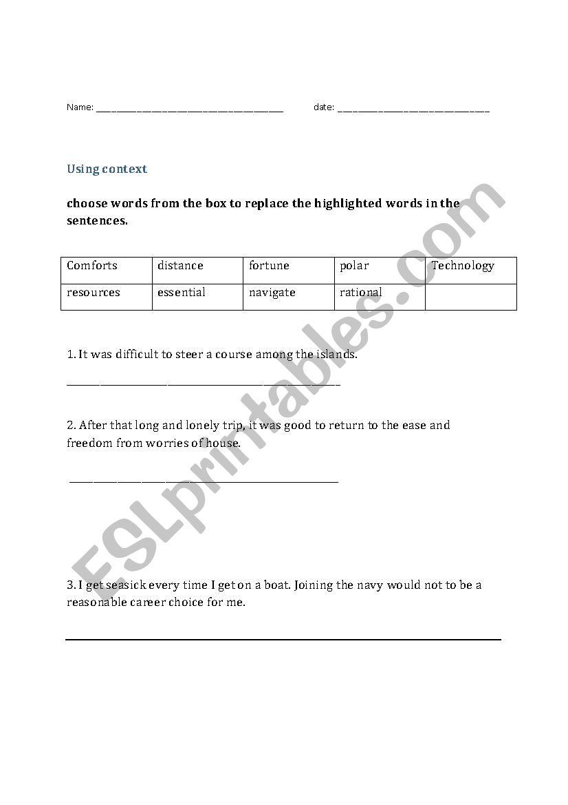 using context  worksheet