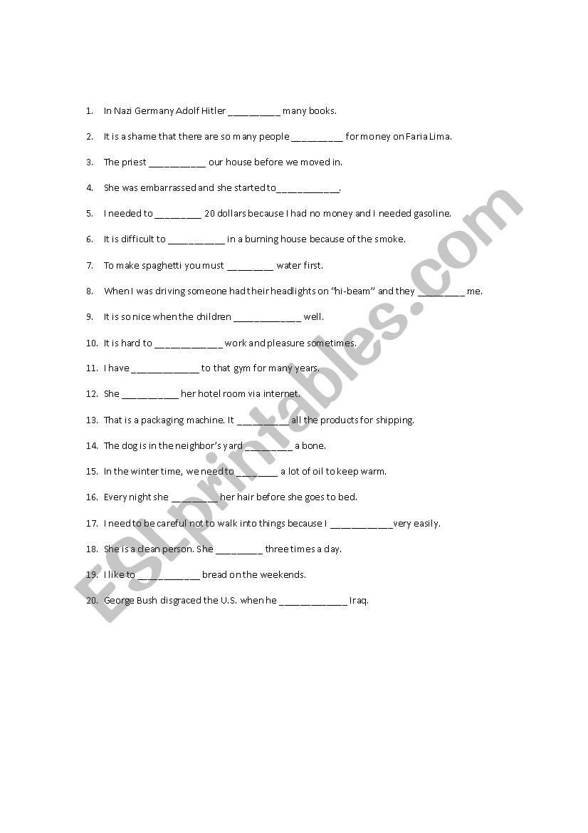 Regular Verbs B in the Past Exercise